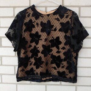 Vintage Burn Out Velvet Black Top Blouse Femme de Carriere Size Small 36 Made in